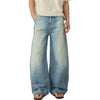 Washed Distressed Barrel-Leg Jeans