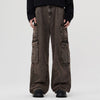 Wide Leg Denim Cargo Pants-INNBLAC