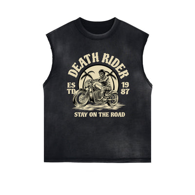 Death Rider Vintage Graphic Sleeveless Faded Tee-INNBLAC