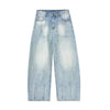 Light Blue Pleated Barrel-Leg Jeans