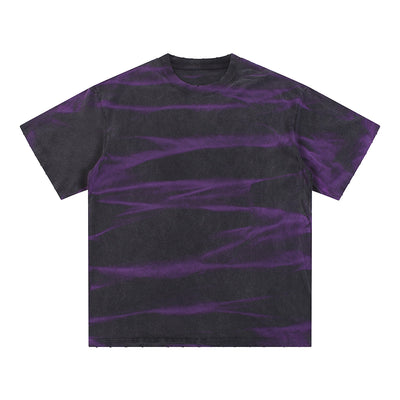 Stripe Tie-Dye Distressed Edge Tee 250gsm