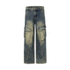 Front Seam Washed Denim Cargo Pants-INNBLAC