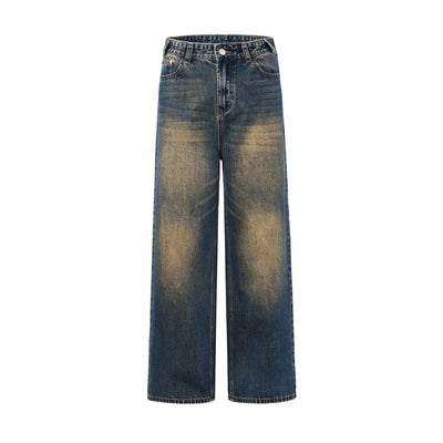 Vintage Washed Straight Leg Jeans-INNBLAC