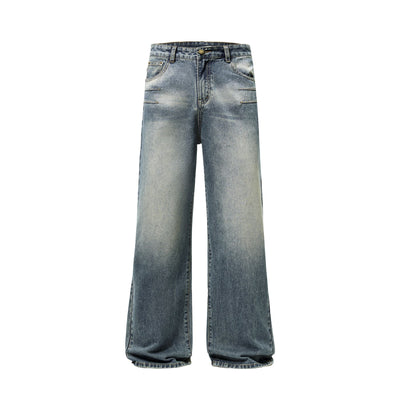 Washed Straight Leg Denim Pants-INNBLAC