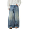 Blue Baggy Front Seam Jeans