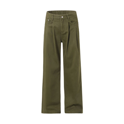 Solid Color Casual Pleated Trousers-INNBLAC