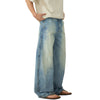 Washed Distressed Barrel-Leg Jeans