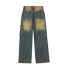 Vintage Washed Pleated Knee Cargo Jeans