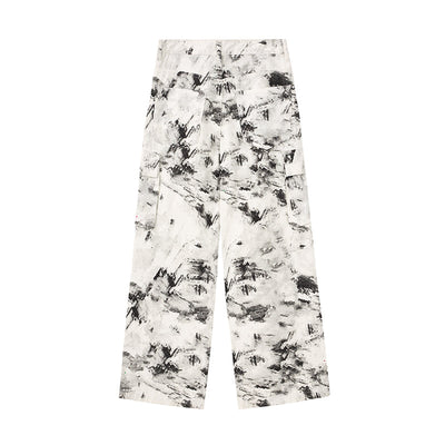 Ink Splatter Pleated Knee Cargo Trousers