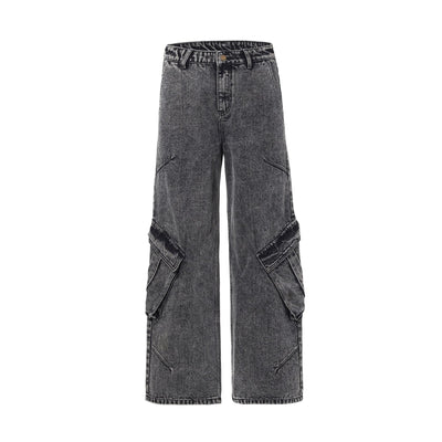 Gray Denim Wrinkles Cargo Pants-INNBLAC