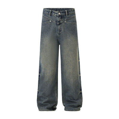 Washed Lightning Straight Leg Jeans-INNBLAC