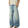 Washed Distressed Barrel-Leg Jeans