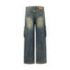 Front Seam Washed Denim Cargo Pants-INNBLAC