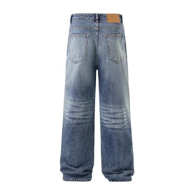 Straight Leg Whiskers Blue Jeans-INNBLAC