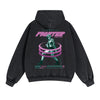 Fighter Girl Y2k Chrome Graphic Washed Hoodie-INNBLAC