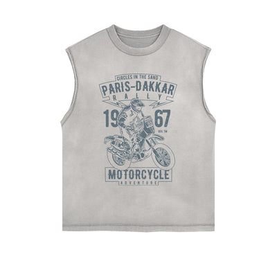 Paris Dakkar Rally Motorcycle Sleeveless Faded Tee-INNBLAC