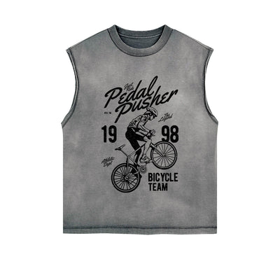 Pedal Pusher Retro Graphic Sleeveless Faded Tee-INNBLAC