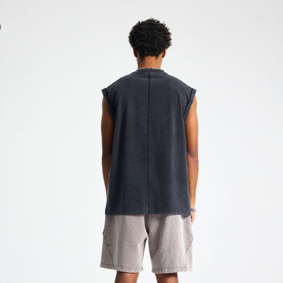 Back Seam Distressed Sleeveless T Shirt 275gsm