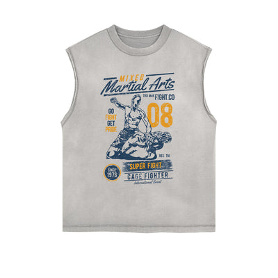 Mixed Martial Arts Retro Graphic Sleeveless Faded Tee-INNBLAC