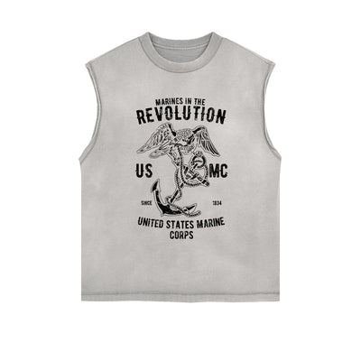 Marines Revolution Retro Sleeveless Faded Tee-INNBLAC