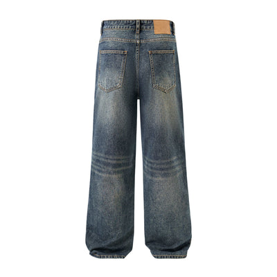 Vintage Washed Straight Leg Jeans-INNBLAC