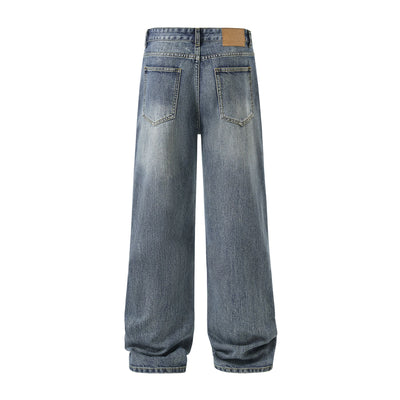 Straight Leg Faded Denim Pants-INNBLAC