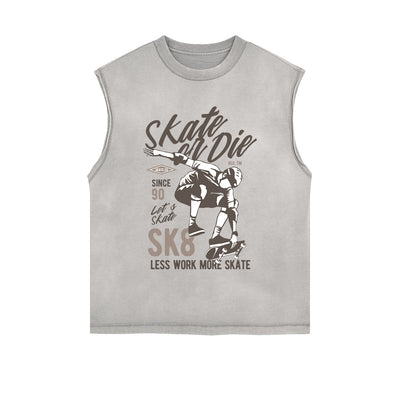 Skate Or Die Graphic Sleeveless Faded Tee-INNBLAC