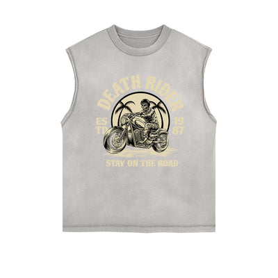 Death Rider Vintage Graphic Sleeveless Faded Tee-INNBLAC