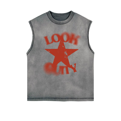 Retro Pentagram Graphic Sleeveless Tee-INNBLAC