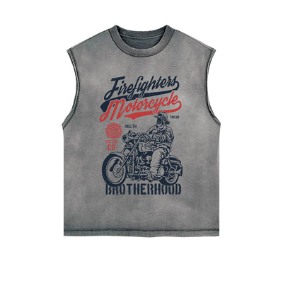 Firefighters Motorcycle Graphic Sleeveless Tee-INNBLAC