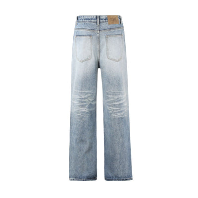 Baggy Washed Wrinkles Jeans-INNBLAC