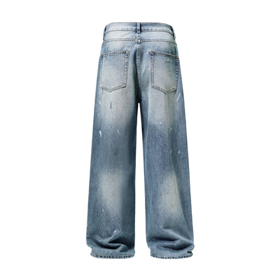 Paint Spattered Straight Leg Jeans-INNBLAC