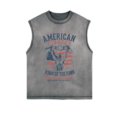 American Fighter Graphic Sleeveless Faded Tee-INNBLAC