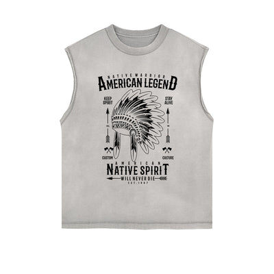 Native Warrior Graphic Sleeveless Faded Tee-INNBLAC