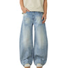 Light Blue Pleated Barrel-Leg Jeans