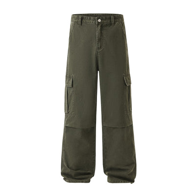 Straight Leg Cargo Denim Pants-INNBLAC