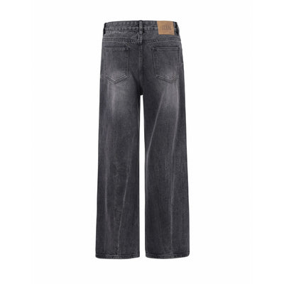 Dark Gray Straight Leg Faded Jeans-INNBLAC