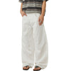 White Cotton Barrel-Leg Trousers