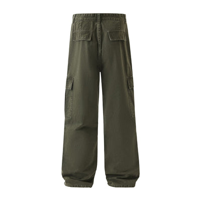 Straight Leg Cargo Denim Pants-INNBLAC