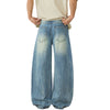 Washed Distressed Barrel-Leg Jeans