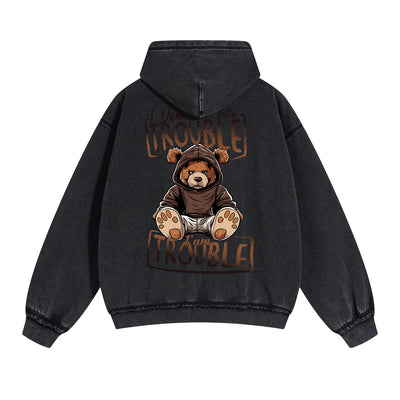 Bear In Sweatshirt Graphic Double Slider Zip Hoodie-INNBLAC