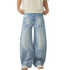 Light Blue Pleated Barrel-Leg Jeans