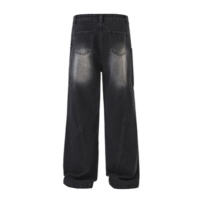 Washed Straight Leg Cargo Jeans-INNBLAC