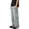 Wide-Leg Denim Cargo Trousers