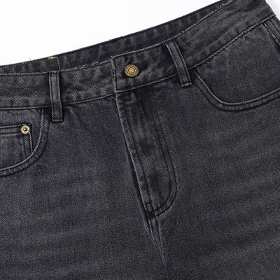 Dark Gray Straight Leg Faded Jeans-INNBLAC