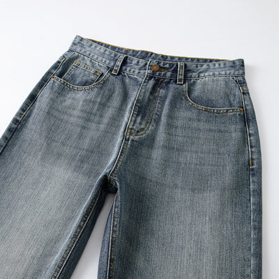 Straight Leg Faded Denim Pants-INNBLAC