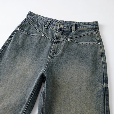 Washed Lightning Straight Leg Jeans-INNBLAC