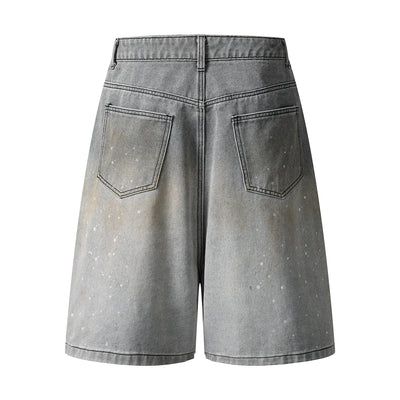 Splash Print Distressed Wash Denim Bermuda Shorts