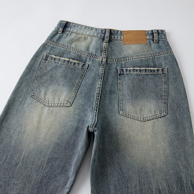 Washed Faded Baggy Denim Pants-INNBLAC