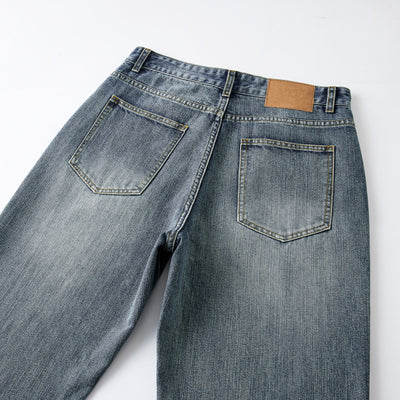 Straight Leg Faded Denim Pants-INNBLAC